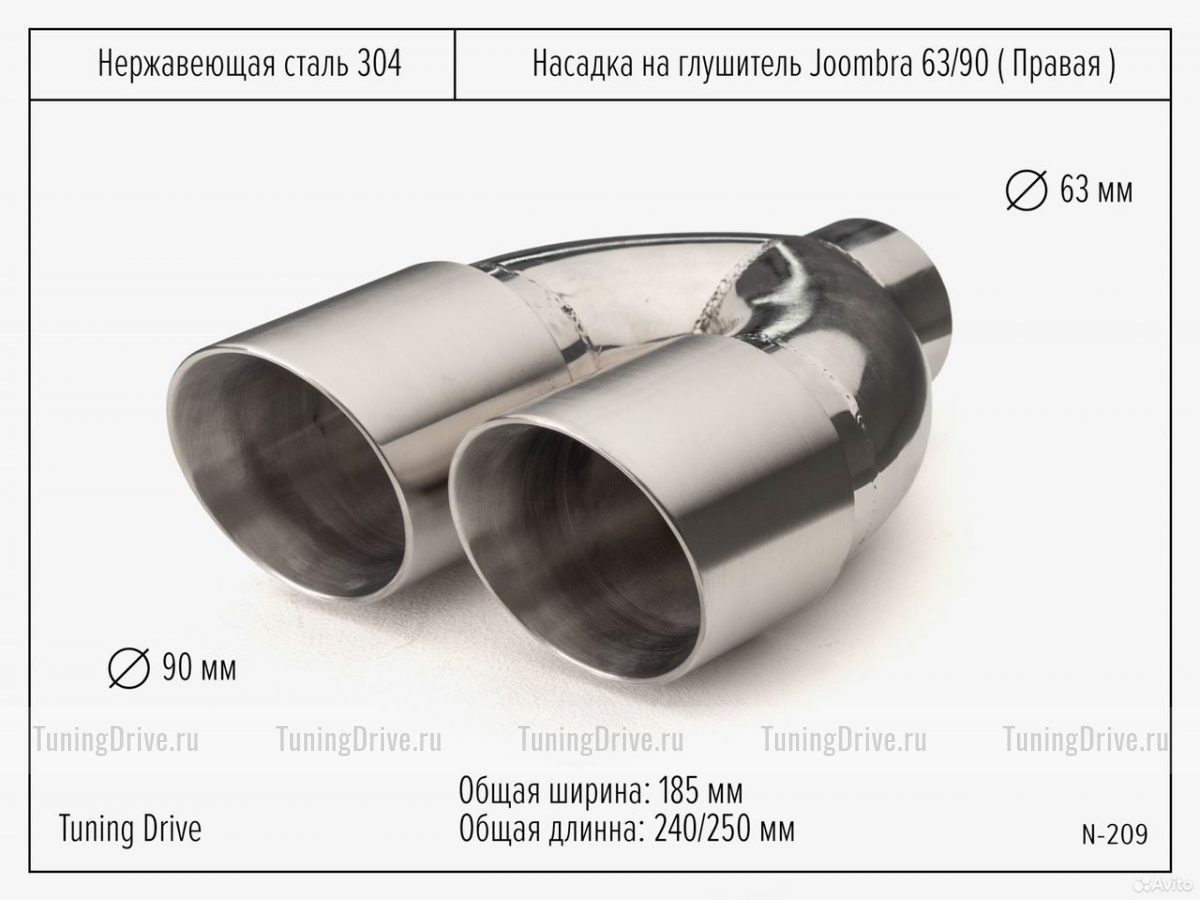 Насадка на глушитель Двойная Joombra 63*90 Правая